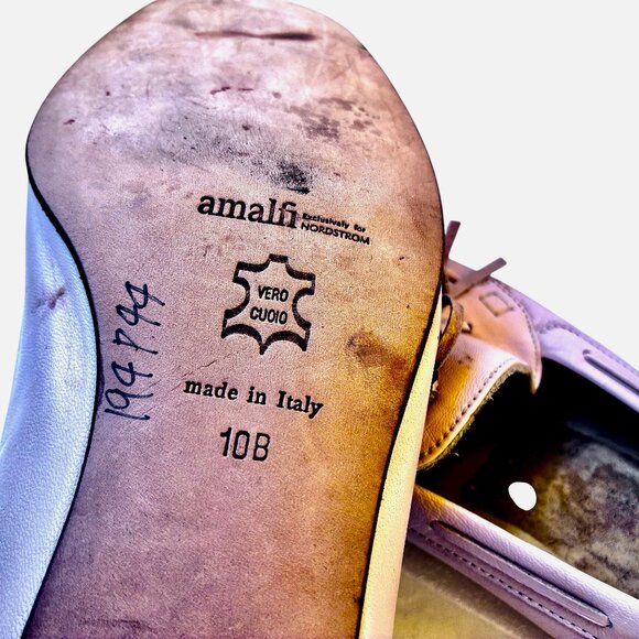 Amalfi Pale Pink Leather Loafer Flat Bow Moc Lacing Vtg 90's Womens 10 as is - Picture 12 of 15